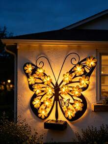 1PC Solar Powered Butterfly Garden Yard Ambient Decorative Wall Light Hanging Ornament, Metal Black Butterfly Decorative Light, Gift For Mother, Grandmother, Women's Birthday Or Gardening Enthusiasts - Multicolor - View 3