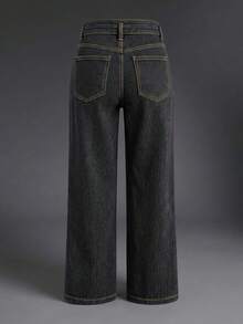 Nuevos jeans rectos con cinturón de mujer, de pierna recta, elásticos, de estilo casual en color negro para primavera - Negro - Ver 4
