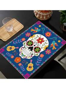 4 Stücke/1 Stück Mexikanische Tag der Toten bunte Totenkopf Tischsets, mehrere Stile bunte Totenkopf Muster zur Auswahl, waschbar, Tischschutz, hitzebeständige Tischsets, Halloween, Tag der Toten, Karnevalsfestival Party Heimdekoration, Tischdekoration, Küchenzubehör, Partydekoration, Heim- und Restaurantzubehör - Mehrfarbig - Übersicht 8