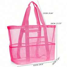 1pc Large Capacity Mesh Design Beach Bag, Suitable For Swimming Pool And Travel. Multi-Pocket Design For Easy Organization. Essential Beach Bag For Family Vacation - Multicolor - View 5