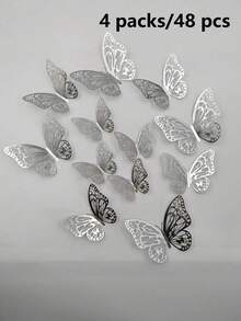 Hollow Butterfly Wall Stickers, Metal Texture Wall Decor, Suitable For Wall Decoration, Wedding Arrangement, Living Room Home Decor, Bedroom, Entryway, Hallway Decoration, Butterfly Stickers, Room Decoration And Wall Stickers, Autumn Home Decor, Halloween Home Decor - Silver - View 7