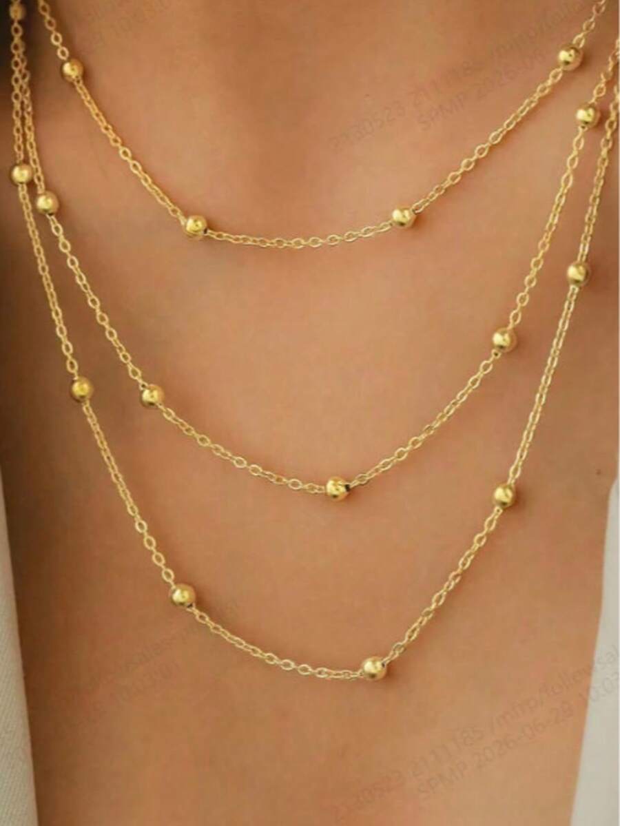 1 buah Kalung Tulang Selangka Minimalis Gaya Eropa dan Amerika dari Baja Tahan Karat dengan Manik-Manik Emas Berlapis-lapis untuk Wanita, Cocok untuk Pemakaian Sehari-hari - Emas - View 1