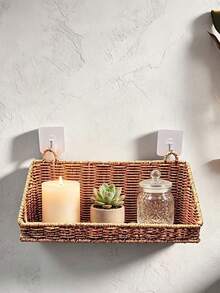 1pc Bathroom Storage Rack Decorative Storage Shelf Woven Bamboo Hanging Storage Basket Bathroom Accessories Kitchen Storage Wall-Mounted Toiletries Storage Basket - Multicolor - View 3