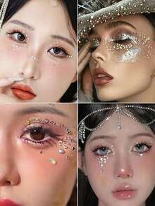 900pcs/Sheets Colorful Eye Makeup Rhinestone Decorative Stickers, Holiday Party Makeup Ball Short Video DIY Makeup Accessories, Concert Bar Shiny Face Tattoo Costume Stickers - 彩色 - 查看 4