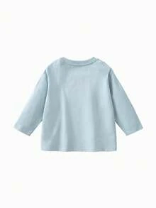 mini bala Kids Cotton Brushed Soft Long Sleeve T-Shirt Cute Print Comfy Base Top 2026 Autumn New Arrival - Gray Blue - View 5
