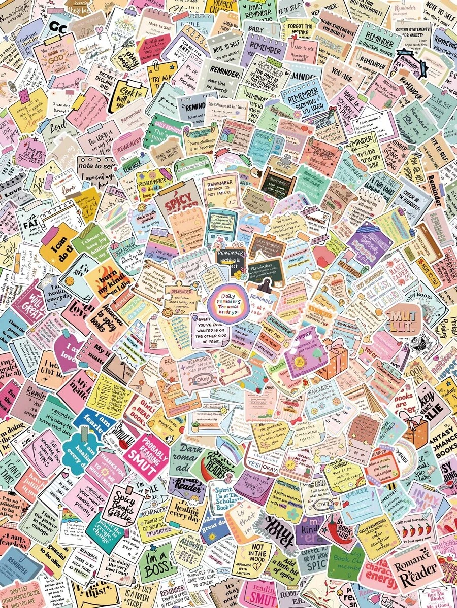 304Pcs Colorful Inspirational English Phrase Stickers Cute Cartoon Note Text Aesthetic Stickers For Laptops Luggage Water Bottles Fridges Skateboards Envelopes DIY Crafts Stickers - Multicolor - View 1