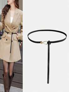 1pc Women's Minimalist Elegant Metal Buckle Leather Belt, Artistic Thin Waist Chain, Fashionable Tie-Up No-Buckle Design, Elegant Dress Decoration, Student And Youth Decorative Belt, Korean Style, Suitable For Summer, Campus, Autumn, Daily Wear And Halloween - Multicolor - View 7