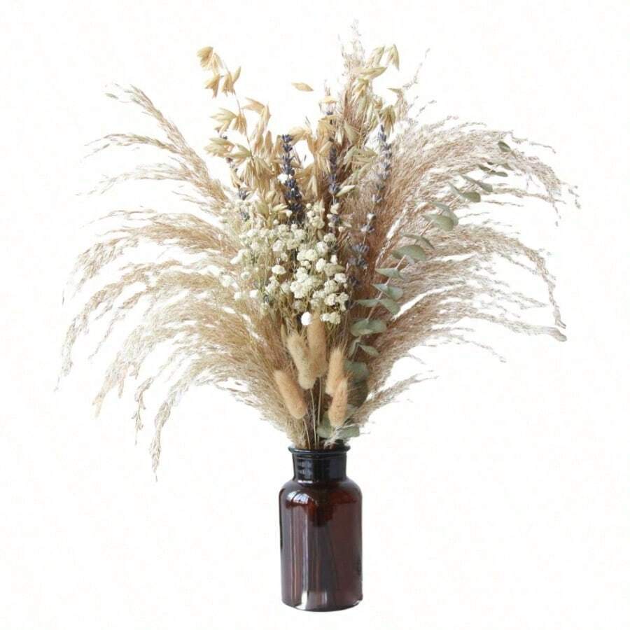 棕色人造蘆葦草花束 大號兔尾草 43.18cm 波希米亞風蓬鬆人造蘆葦 婚禮居家桌面派對裝飾(經典款) - 棕色2 - 查看 1