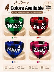 1pc Customized Pet Dog Plaid Scarf, Personalized Name ID, Paw Print, Bone And Heart Logo Options, Triangle Bib Style Cat Dog Scarf, Exquisite Customized Pet Neck Scarf, Dog Bandana - Multicolor - View 6