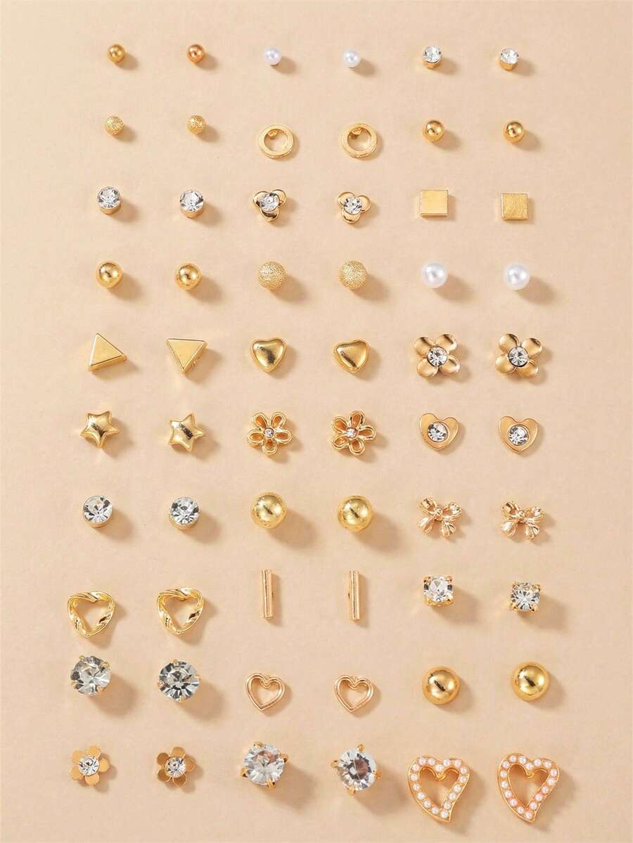 NAIZHU 30對兒童時尚甜美蝴蝶結愛心仿珍珠花朵水鑽耳釘金屬耳環套組 女孩禮物 - 彩色 - 查看 1