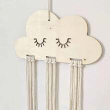 1pc Nordic Style Cloud Wooden Slice Children's Hair Clip & Headband Storage Organizer Set, Hanging Decor, Hair Accessory Material Kit, Valentine's Day Heart - Cloud Eyelashes + Beige Thread - View 7
