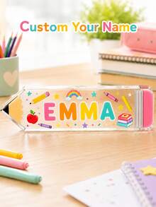Customized Pencil-Shaped Acrylic Block, Printed With Name, Personalized Back-To-School Gift, Student Exclusive Desk Decor, Transparent Acrylic Nameplate, Classroom Supplies Decoration - Multicolor - View 1