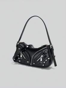 Fashionable, Personalized Street Style Shoulder Bag, Niche Design, Multifunctional, Classic Synthetic Leather Design, Suitable For Dates Dinners - Black - View 7