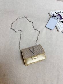 Bolso de hombro super mini minimalista con solapa de lentejuelas y cadena - Dorado - Ver 5