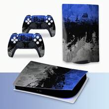 Artistic Blue & Black Ink Wash Sticker Compatible With PS5 Disc Edition, Matte Texture, Waterproof, Removable No Residue, Full Body Protection Skin For Console & Controller - View 3