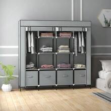 Fabric Wardrobe With Hanging Rail, 10 Compartments, 4 Drawers, Non-Woven Look, Dark Grey, For Bedroom And Entryway - Dark Grey - View 2
