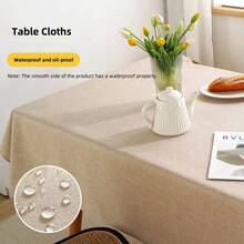 1 pieza Mantel de lino de unicolor, mantel rectangular grueso a prueba de agua y aceite, cubierta de polvo minimalista y moderna para mesa de comedor/mesa de café - Beis - Ver 5