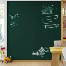 1 Roll Non-Adhesive Electrostatic Adsorption Green & White Chalkboard Wall Sticker, Office Home Decor Message Board - A - View 9