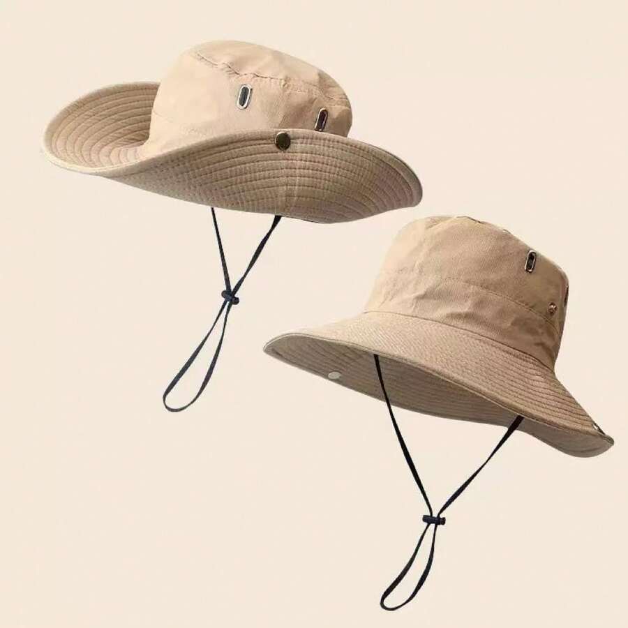 1 pieza Sombrero de sol unisex multicolor para verano y exteriores, sombrero de cubo, sombrero de vaquero occidental, sombrero de viaje y senderismo, sombrero transpirable con protección UV (ligero y portátil) - Beis - Ver 1
