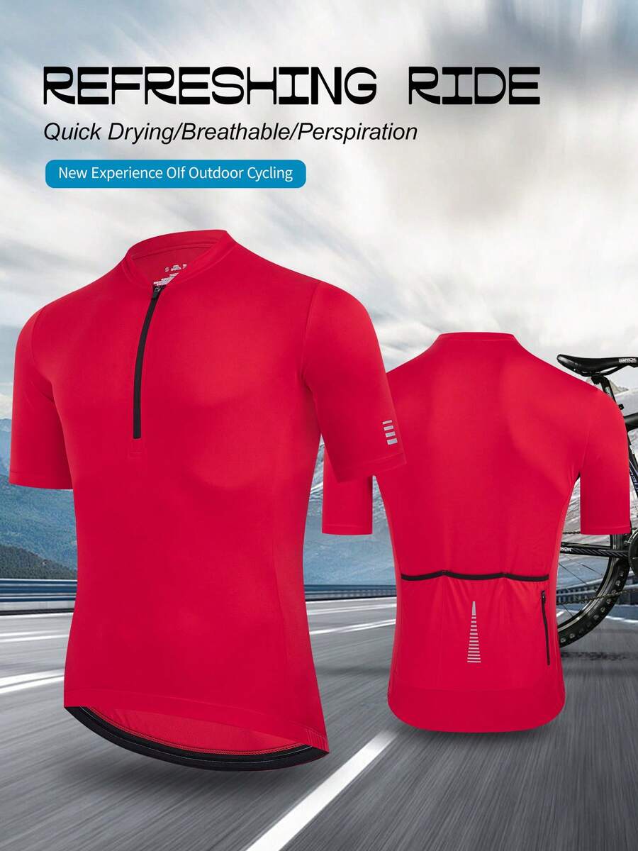 Men Loose Short Sleeve T-Shirt With Pocket, Stylish Design, Summer Essential, Easy To Match,Quick Drying And Breathable,Suitable For Hiking, Running, - Red - View 1