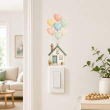 1/3pcs 2D Heart Balloon House Self-Adhesive Light Switch Stickers, Cute Cartoon Wall Decor Gift, Suitable For Living Room, Bedroom, Bathroom, Coffee Bar, Home Party - Balloon Switch Sticker - View 8