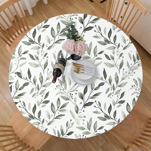 Round Tablecloth With Elastic Edge For Patio, Picnic, Camping, Indoor And Outdoor Use, Watercolor Olive Leaf, 44-48 Inches