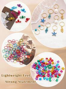 220pcs Ocean Style Hair Rings With Pearl, Conch, Starfish & Shell Designs-Multi-Shape Adjustable Hair Cuffs, Boho Beach Jewelry For Women's Braids - Multicolor - View 4