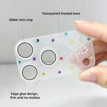 Protector de lente de cámara con patrón de lazo, accesorio de decoración de teléfono con cristales de strass de colores, película de lente de cobertura completa 3D, película de cámara antiarañazos 9H, compatible con iPhone 17 Pro/17 Pro Max, accesorio de cámara de teléfono brillante y de moda - Multicolor - Ver 2