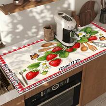 1pc Dish Drying Mat, Coffee Machine Mat, Pastoral Strawberry Floral Pattern With Wood Grain Background, Red And White Plaid Border, Butterfly Decoration, Multi-Purpose Drainage Mat, Home Gift, Tabletop Decor - XYLSD-619 - View 17