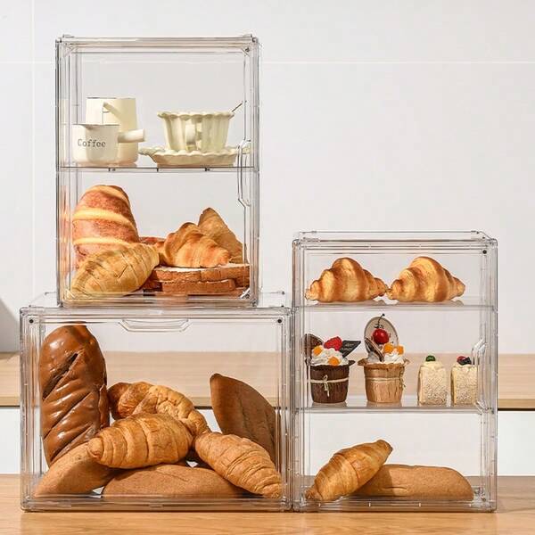 1pc Cake Storage Box, Kitchen Baking Bread Storage Container, Stackable Tea Cup & Water Cup Holder, Easy Access, Moisture-Proof & Pest-Proof, Suitable For Kitchen, Bakery, Coffee Shop
