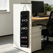 1pc - Hanging Felt Eyewear Storage Bag, Wall-Mounted 8-Slot Transparent Window Fashion Glasses Organizer, Fits Fashion Glasses, Shades, Prescription Glasses, Glasses, Sun Visor Glasses And More, Bedroom Closet Eyewear Organizer, Large Capacity Men/Women Eyewear Storage Container, Foldable Travel Eyewear Storage Bag - Grey - View 9