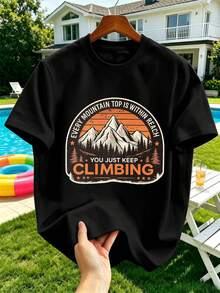 Men's Mountain Graphic T-Shirt, High Quality Fabric, Comfortable Fit, Breathable, Casual, Graphic Design - Black - View 2