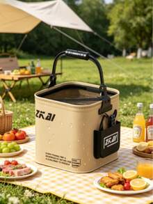 8L/13L 可折疊水桶附防逃逸網 + 5m繩索，EVA材質，適用於釣魚、居家洗車、戶外露營、野餐等 - 耐用便攜釣魚桶 - 鏽棕色 - 查看 9