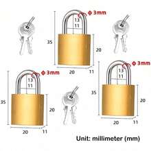 3 piezas Mini candados de llave, candados pequeños de cobre falso para uso doméstico, candados de a prueba de intemperie y antirrobo para gabinetes de almacenamiento, candados de metal duraderos con llaves, adecuados para gabinetes de almacenamiento, candados en forma de U para garaje, mochilas, equipaje y cajas de herramientas - mini candado - Ver 13