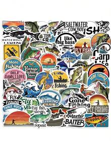 50pcs Cartoon Fishing Doodle Stickers, Suitable For Guitar, Notebook, Luggage - Multicolor - View 2