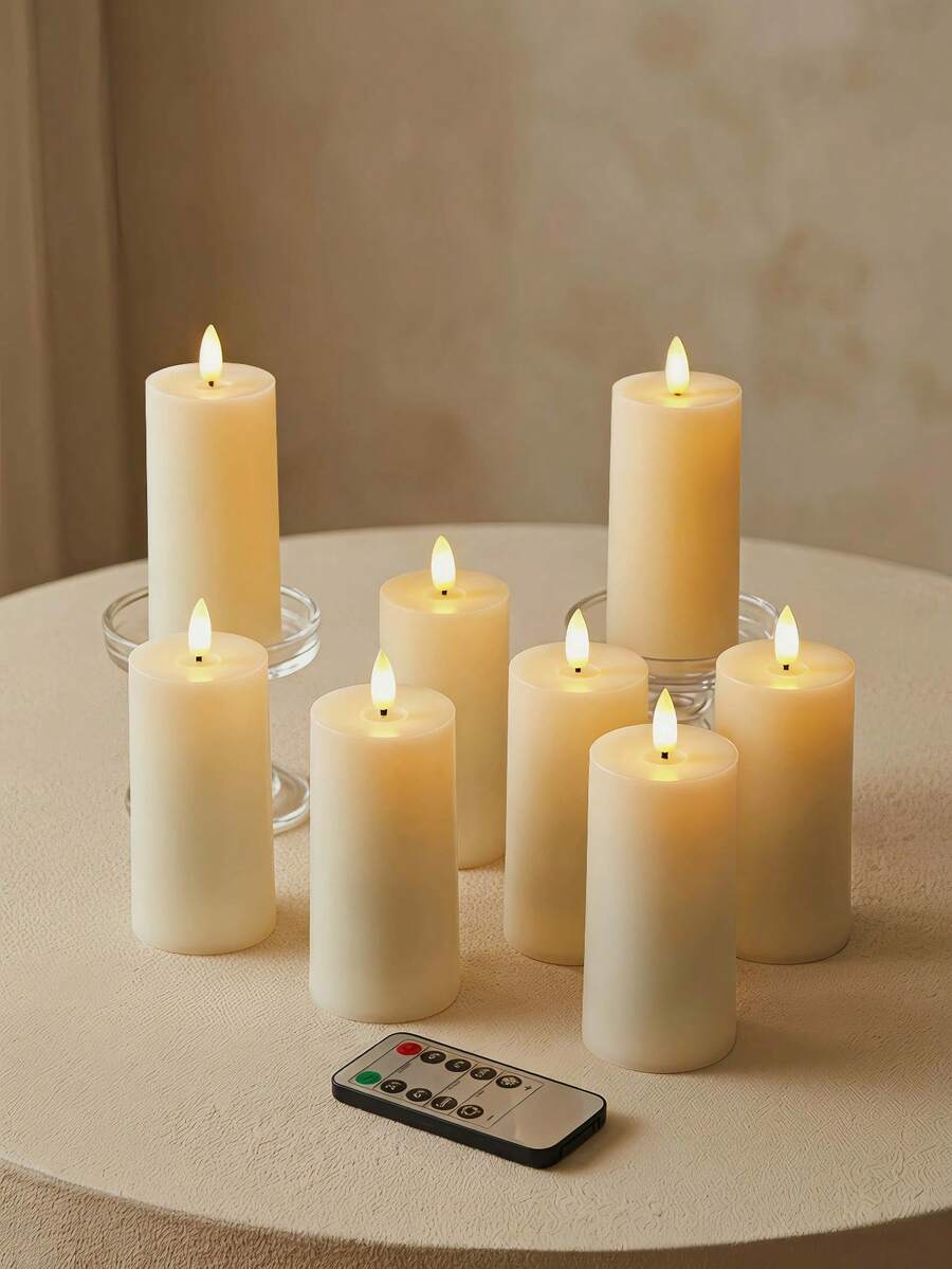 8/12 piezas Velas LED con control remoto y temporizador, velas sin llama parpadeantes para exteriores, velas de pilar realistas alimentadas por batería para bodas, Halloween, Navidad, Día de San Valentín, fiestas, decoración del hogar, luz de vela cálida - Blanco - Ver 1