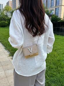 Bolso de hombro super mini minimalista con solapa de lentejuelas y cadena - Dorado - Ver 11