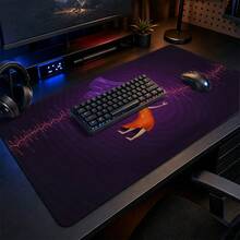 Thảm chuột gaming cỡ lớn hình cô gái hoạt hình sóng âm màu tím đeo tai nghe, phong cách nhạc chữa lành, chống trượt, viền may, thảm bàn phím dày cho văn phòng và chơi game - Xem 2