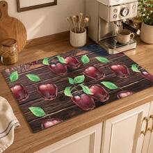 1pc Vintage Wood Grain Apple Pattern Rubber Absorbent Dish Mat, Espresso Machine Countertop Absorbent Mat, Sink Drain Mat, Soft Faucet Absorbent Mat, Sink Cup Mat, Home & Kitchen, Bathroom Accessories - Multicolor - View 2
