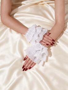 1件裝蕾絲飾邊袖套手套，婚禮袖套手套裝飾 - 白色 - 查看 6
