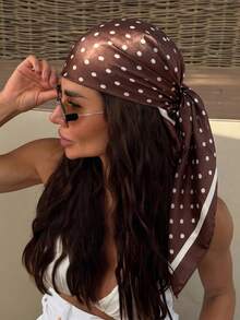 1pc Women's Elegant Casual Polka Dot Silk Scarf/Square Scarf, French Style Silk Hair Accessory, Lightweight And Breathable, Suitable For Various Occasions Daily Wear, Such As Weddings, Banquets, Workplace Commuting, Island Vacation And Beach Party. - Brown - View 2