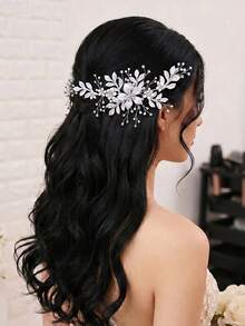1 phụ kiện tóc nữ tinh xảo, băng đô đính ngọc trai giả và đá rhinestone, phụ kiện tóc cô dâu, phụ kiện tóc tiệc cưới, phụ kiện tóc trang điểm cho nữ - Bạc - Xem 9