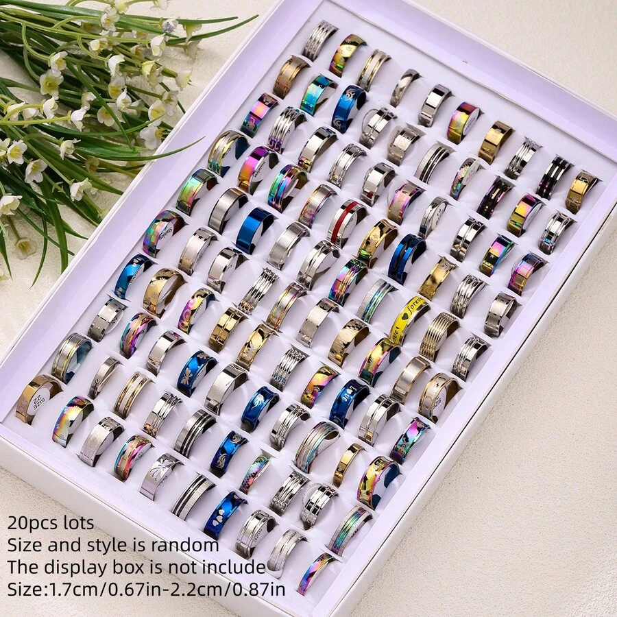 20 piezas de acero inoxidable de hombres anillos ( al azar tamaño & estilo ) - Multicolor - Ver 1