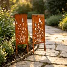 3pcs Outdoor Privacy Panel Set, Metal Wall Decor, Garden Metal Flower, Elegant Leaf Design, Perfect For Outdoor Decoration And Garden Beautification, Garden Decor, Natural Aesthetics, Suitable For Holiday Landscape Arrangement And Year-Round Use, Suitable For Yard And Patio Display, Holiday Decoration Vintage Aesthetic Metal Structure - A - View 3