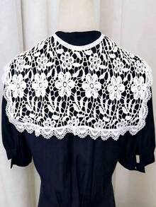 1件女款大尺寸刺繡領飾，百搭時尚裝飾領，適用春夏洋裝 - 白色 - 查看 3