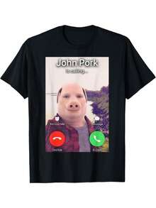 100% Cotton John Pork Is Calling T-Shirt - 黑色 - 查看 1