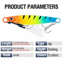 5pcs 20g-60g Metal Sinking Lure Baits With Realistic Fish Skin, Split Ring And Strong Hook, Suitable For Saltwater Grouper And Mackerel - Multicolor - View 5