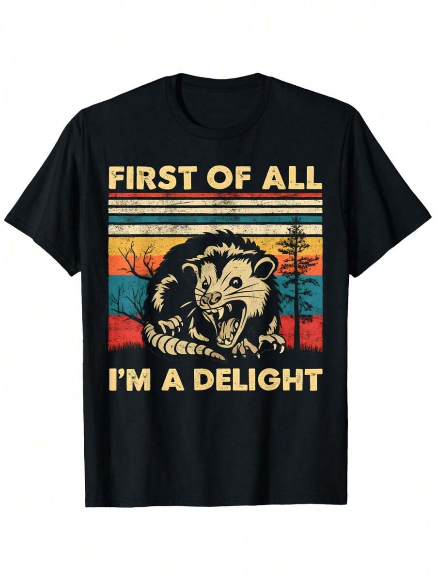 Men's First Of All I'm A Delight Sarcastic Angry Opossum Possum T-Shirt - 黑色 - 查看 1