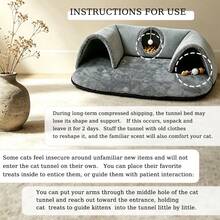 2-In-1 Cat Tunnel Bed With Plush Cushion, Multi-Size Optional, Soft Warm Hideaway With Interactive Toy, Cozy Cat Play & Rest Cave For Indoor Cats - Grey - View 3