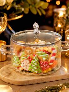Transparent Glass Stew Pot With Double Handles, High Borosilicate Heat-Resistant Cookware, Suitable For Open Flame And Microwave, Silver Bear Handle Seafood Universal Salad Fruit Milk Soup Pot, Sauce Pot, Tableware, Wedding Dinner Party Home Christmas Gift - View 13